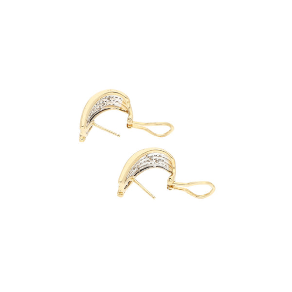 Aretes diseño especial con diamantes en oro amarillo 14 kilates.