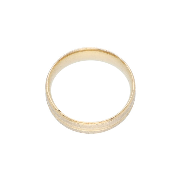 Argolla diseño especial platinado en oro amarillo 14 kilates.