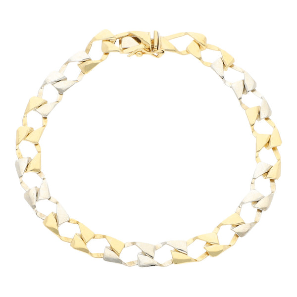 Pulsera eslabón barbado en oro dos tonos 14 kilates.