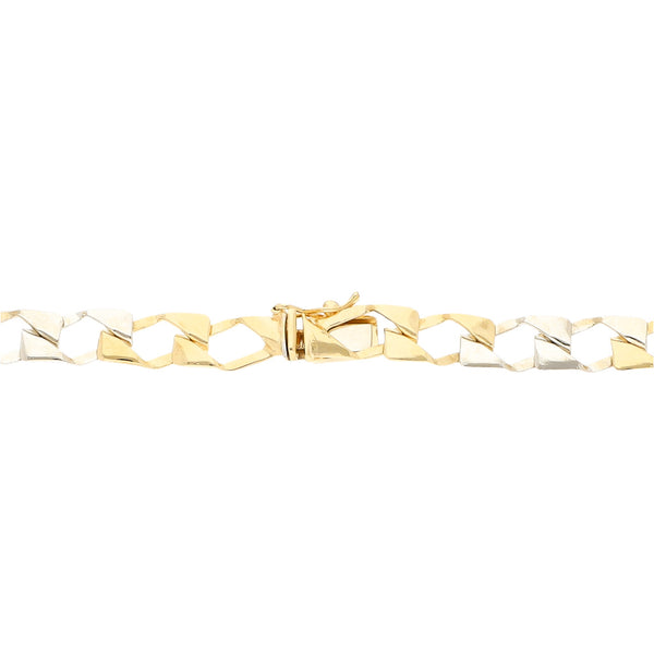 Pulsera eslabón barbado en oro dos tonos 14 kilates.