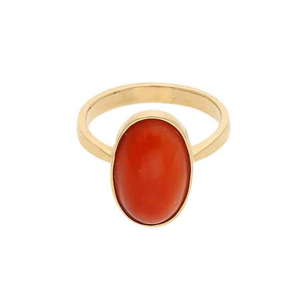 Anillo diseño especial con coral en oro amarillo 16 kilates.
