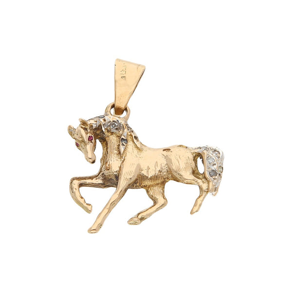 Dije diseño especial motivo caballo en oro dos tonos 12 kilates.