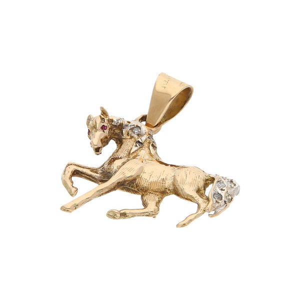 Dije diseño especial motivo caballo en oro dos tonos 12 kilates.