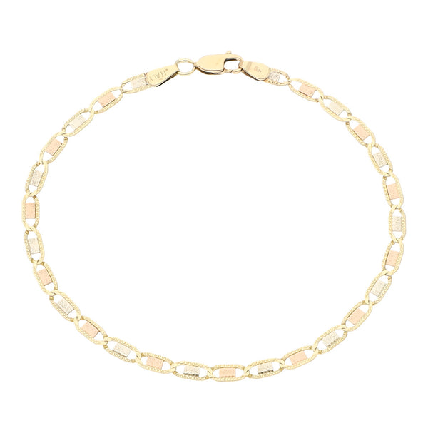 Pulsera eslabón nudo marino en oro tres tonos 14 kilates.