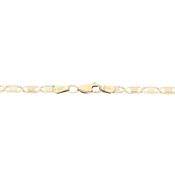 Pulsera eslabón nudo marino en oro tres tonos 14 kilates.