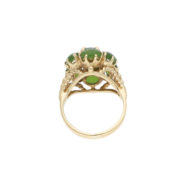 Anillo diseño especial con sintéticos en oro amarillo 14 kilates.
