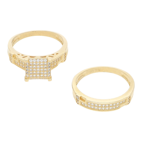 Argolla y anillo hechuras diferentes con sintéticos en oro amarillo 14 kilates.