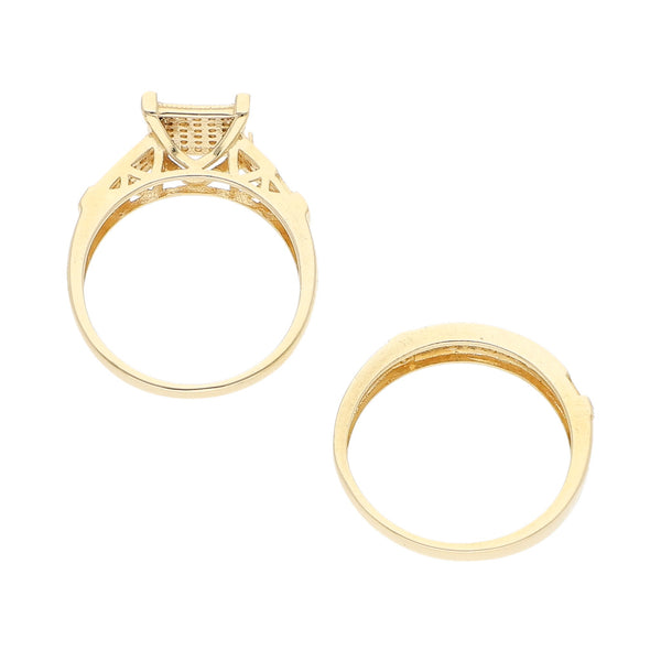 Argolla y anillo hechuras diferentes con sintéticos en oro amarillo 14 kilates.