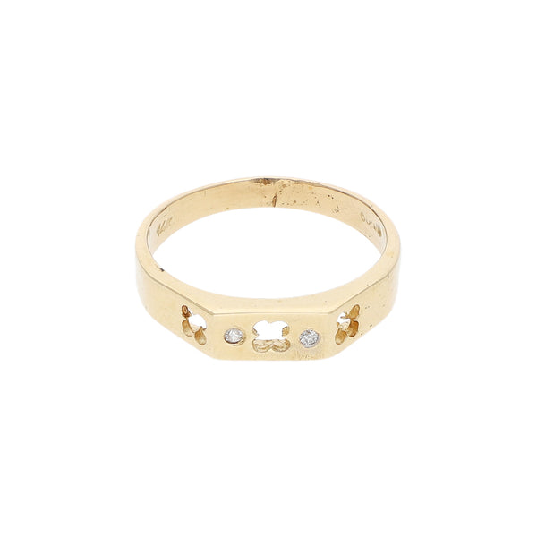 Anillo diseño especial con sintéticos en oro amarillo 14 kilates.