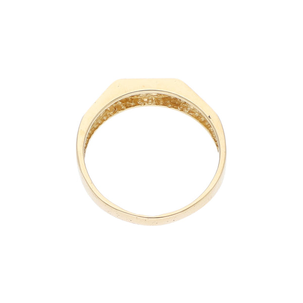Anillo diseño especial con sintéticos en oro amarillo 14 kilates.