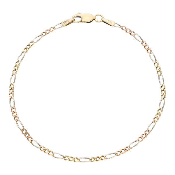 Pulsera de tres eslabones por uno en oro tres tonos 14 kilates.