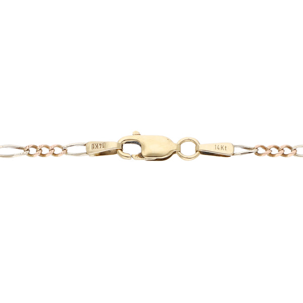 Pulsera de tres eslabones por uno en oro tres tonos 14 kilates.