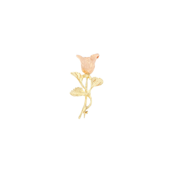 Prendedor diseño especial motivo rosa en oro dos tonos 14 kilates.