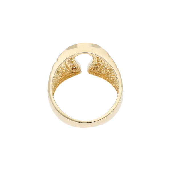 Anillo barroco con sintéticos motivo herradura en oro amarillo 14 kilates.