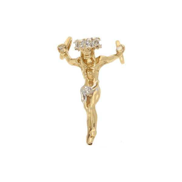 Cristo diseño especial con circonias en oro amarillo 14 kilates.