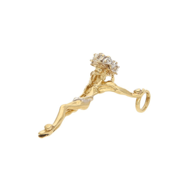 Cristo diseño especial con circonias en oro amarillo 14 kilates.