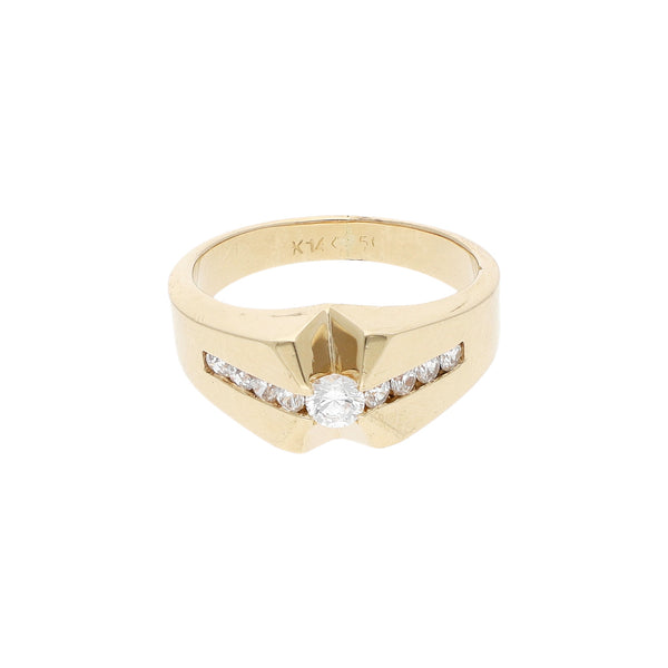 Anillo estilizado con sintéticos en oro amarillo 14 kilates.