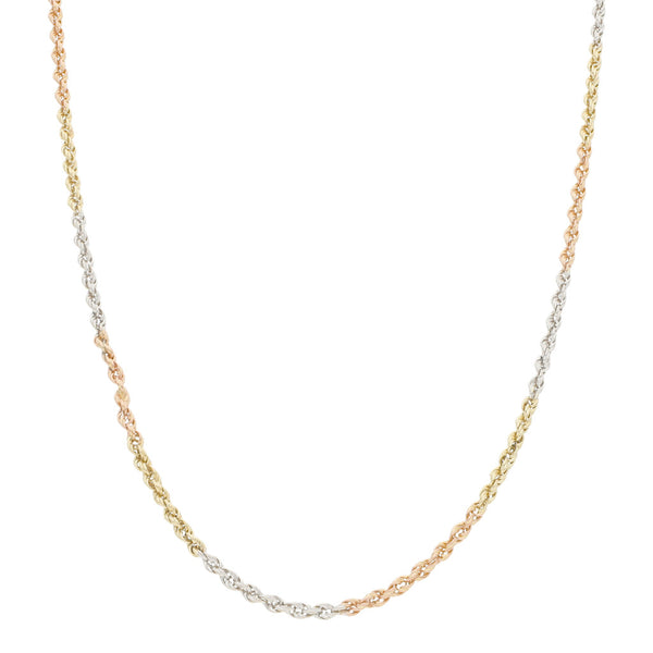 Collar eslabón torzal en oro tres tonos 14 kilates.