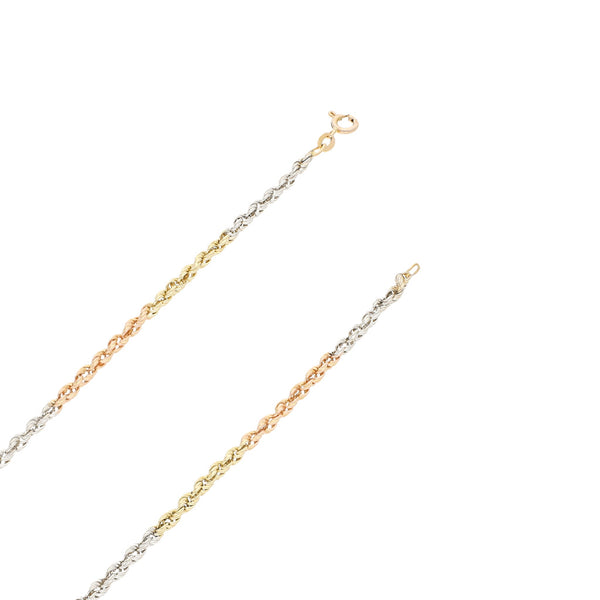 Collar eslabón torzal en oro tres tonos 14 kilates.