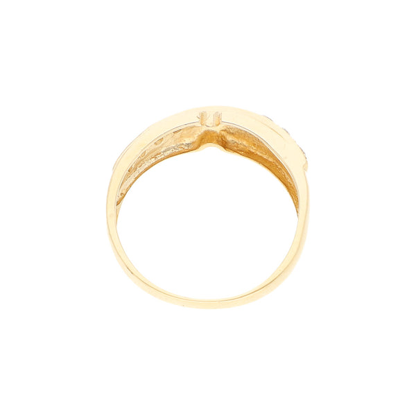 Anillo diseño especial con sintéticos en oro amarillo 14 kilates.