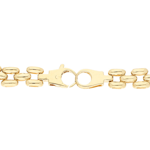 Pulsera eslabón articulado con aplicaciones de sintéticos en oro amarillo 14 kilates.