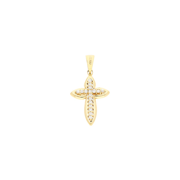 Cruz diseño especial con sintéticos en oro amarillo 14 kilates.