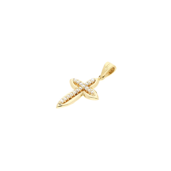 Cruz diseño especial con sintéticos en oro amarillo 14 kilates.