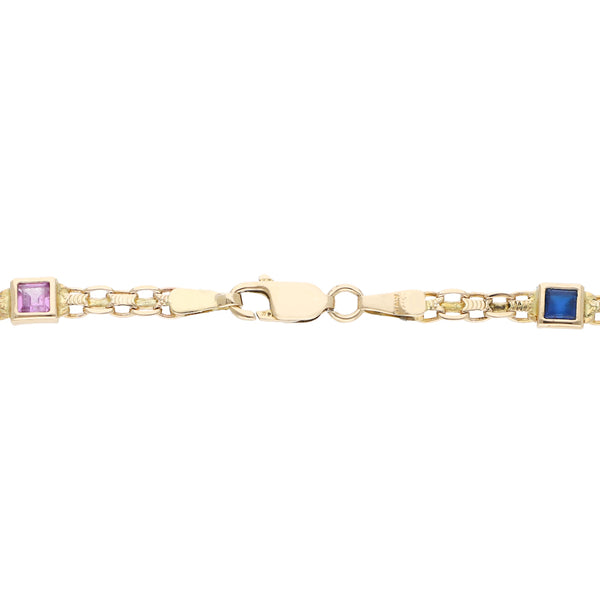 Pulsera eslabón tejido con sintéticos en oro amarillo 14 kilates.