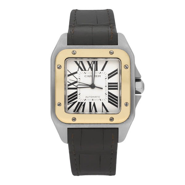 Reloj Cartier para caballero modelo Santos 100 bisel y broche en oro amarillo 18 kilates.