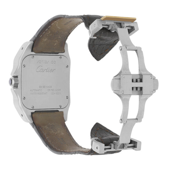 Reloj Cartier para caballero modelo Santos 100 bisel y broche en oro amarillo 18 kilates.