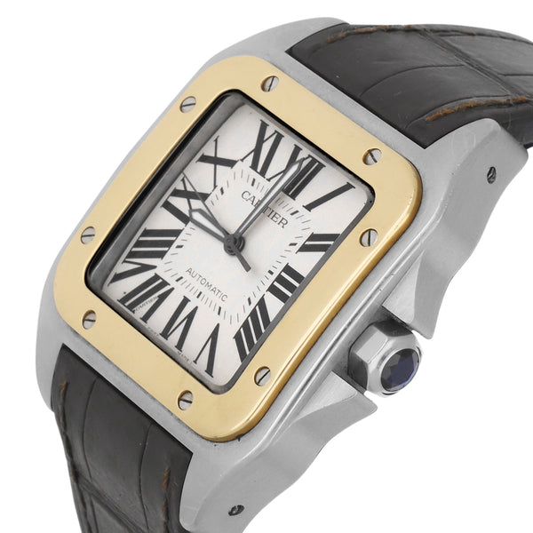 Reloj Cartier para caballero modelo Santos 100 bisel y broche en oro amarillo 18 kilates.