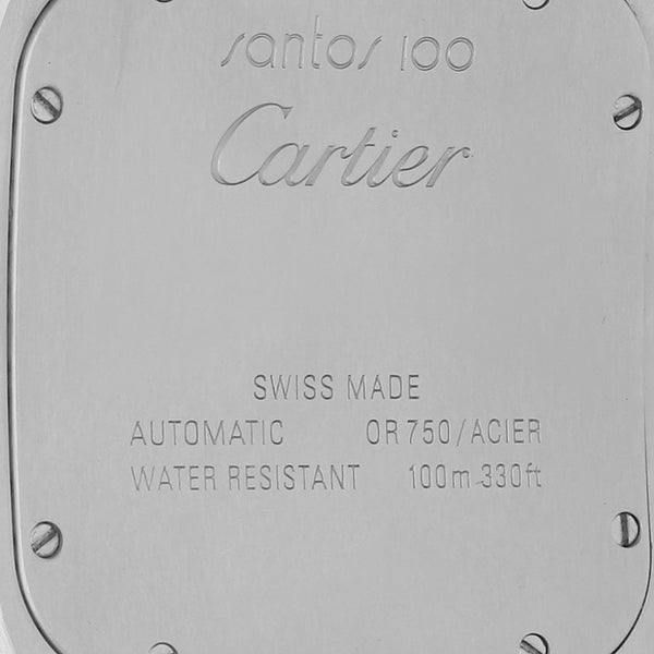 Reloj Cartier para caballero modelo Santos 100 bisel y broche en oro amarillo 18 kilates.