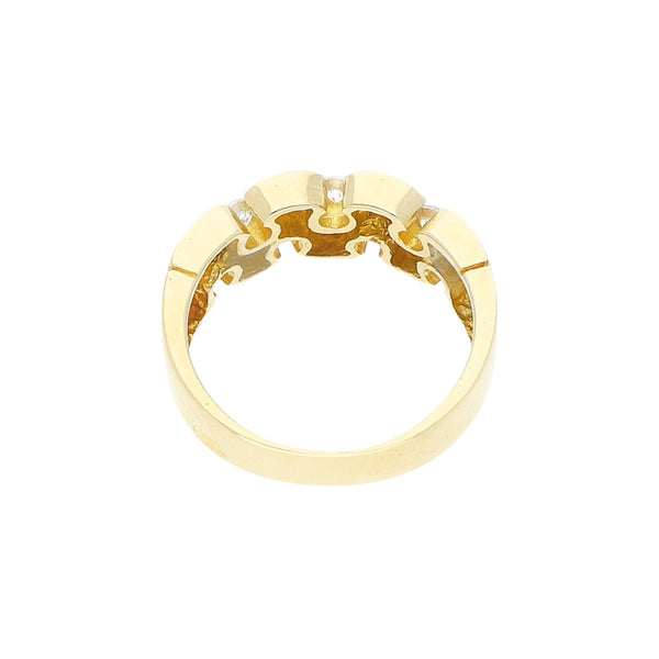 Anillo diseño especial con circonias en oro amarillo 14 kilates.