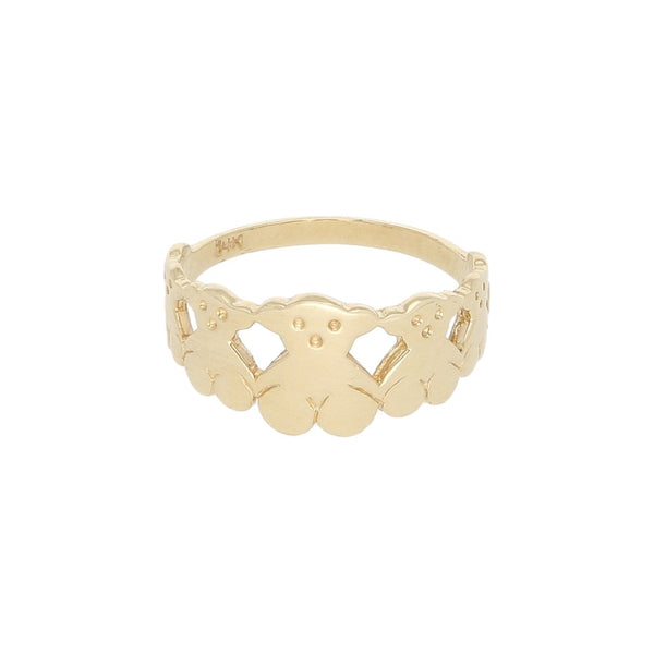 Anillo calado motivo osos en oro amarillo 14 kilates.
