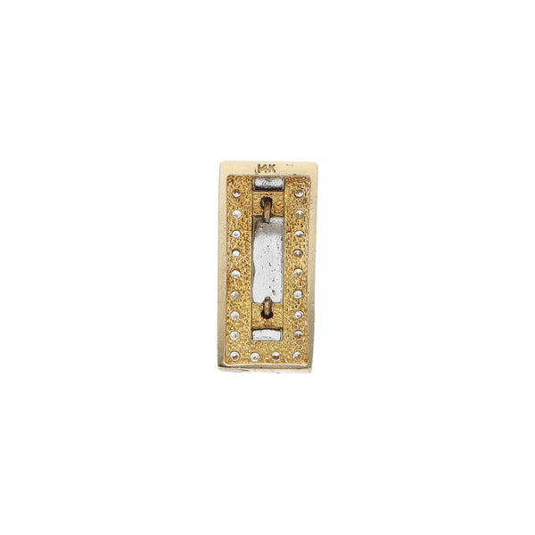 Dije diseño especial motivo números romanos con sintéticos en oro dos tonos 14 kilates.
