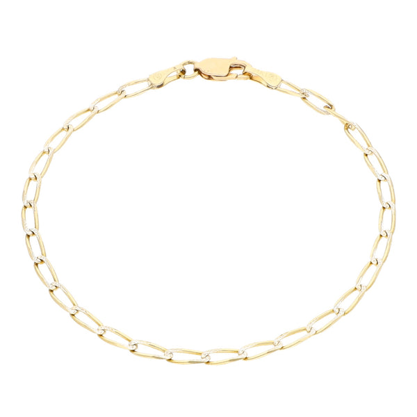 Pulsera eslabón encontrado platinado en oro amarillo 14 kilates.