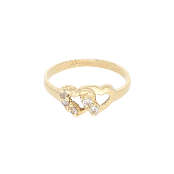 Anillo diseño especial con sintéticos motivo corazones en oro amarillo 14 kilates.