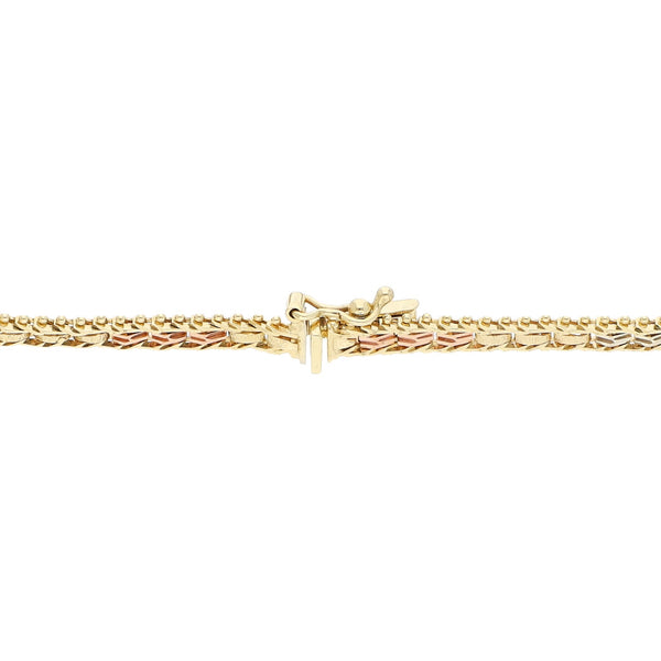 Pulsera eslabón boleado en oro tres tonos 14 kilates.