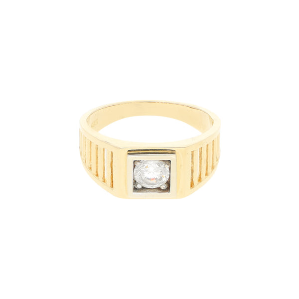 Anillo diseño especial con sintético en oro amarillo 14 kilates.