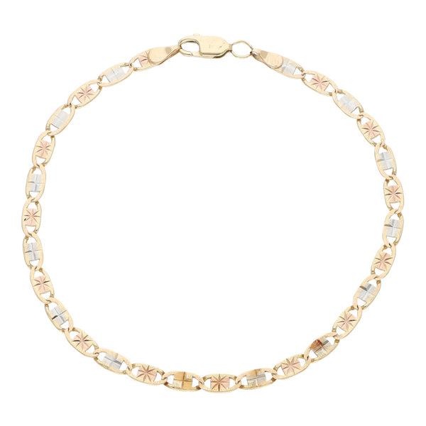Pulsera eslabón nudo marino en oro tres tonos 14 kilates.