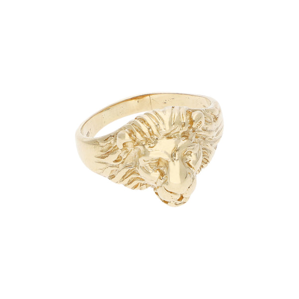 Anillo diseño especial motivo león en oro amarillo 14 kilates.