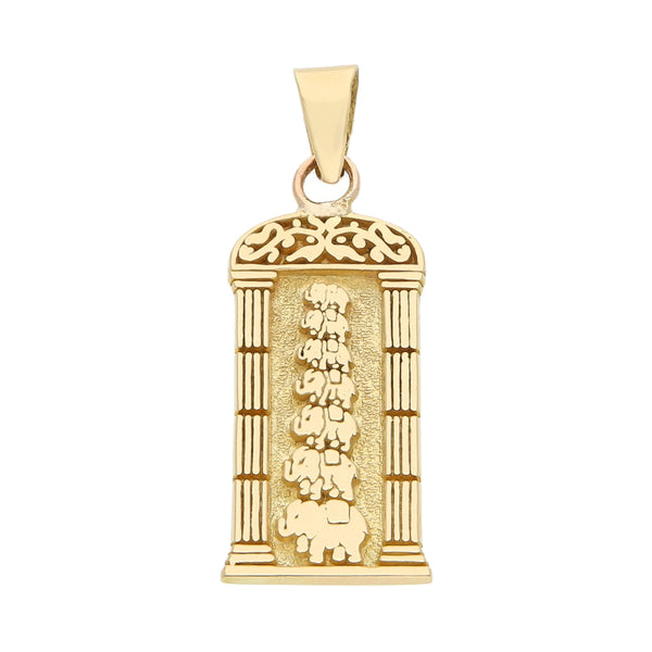 Dije diseño especial motivo elefantes en oro amarillo 14 kilates.