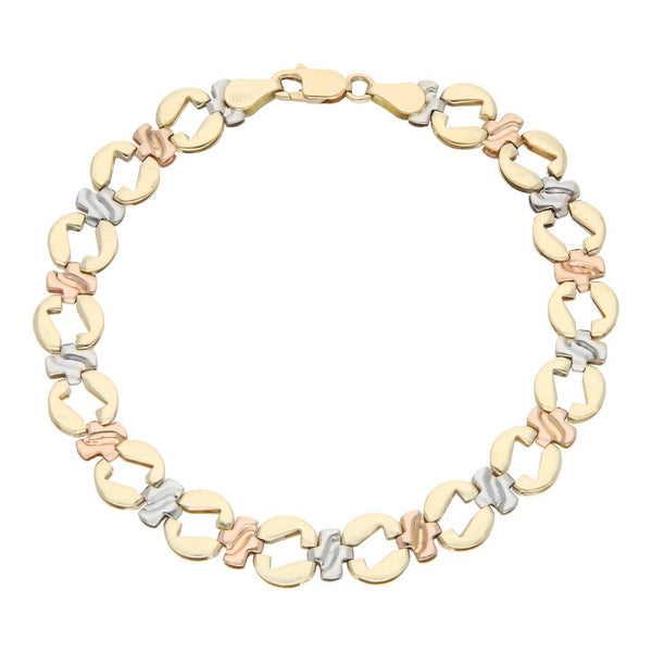 Pulsera eslabón articulado en oro tres tonos 14 kilates.