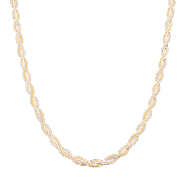 Collar eslabón planchado en oro tres tonos 14 kilates.