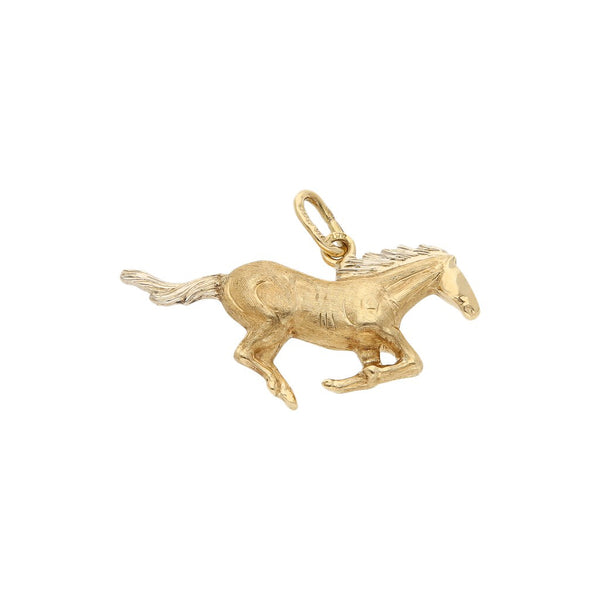 Dije labrado motivo caballo en oro dos tonos 14 kilates.