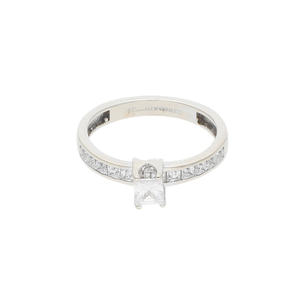 Anillo de compromiso con sintéticos en oro blanco 14 kilates.