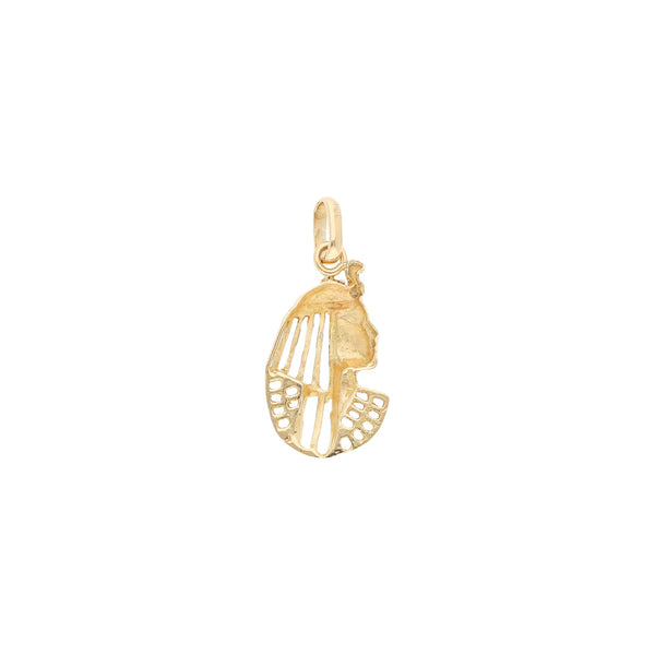 Dije calado motivo faraón en oro amarillo 14 kilates.