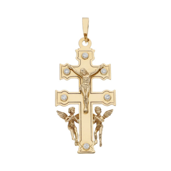 Crucifijo diseño especial con diamantes en oro amarillo 18 kilates.