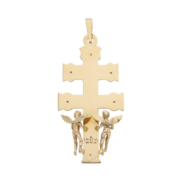 Crucifijo diseño especial con diamantes en oro amarillo 18 kilates.