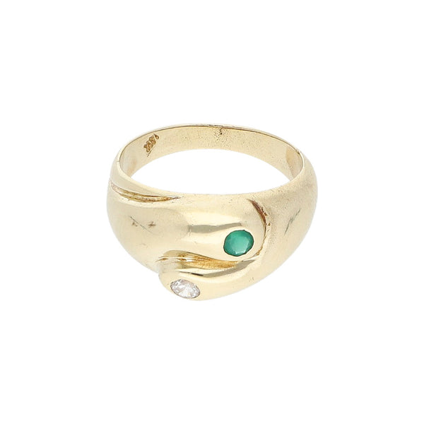 Anillo diseño especial con sintetico en oro amarillo 14 kilates.
